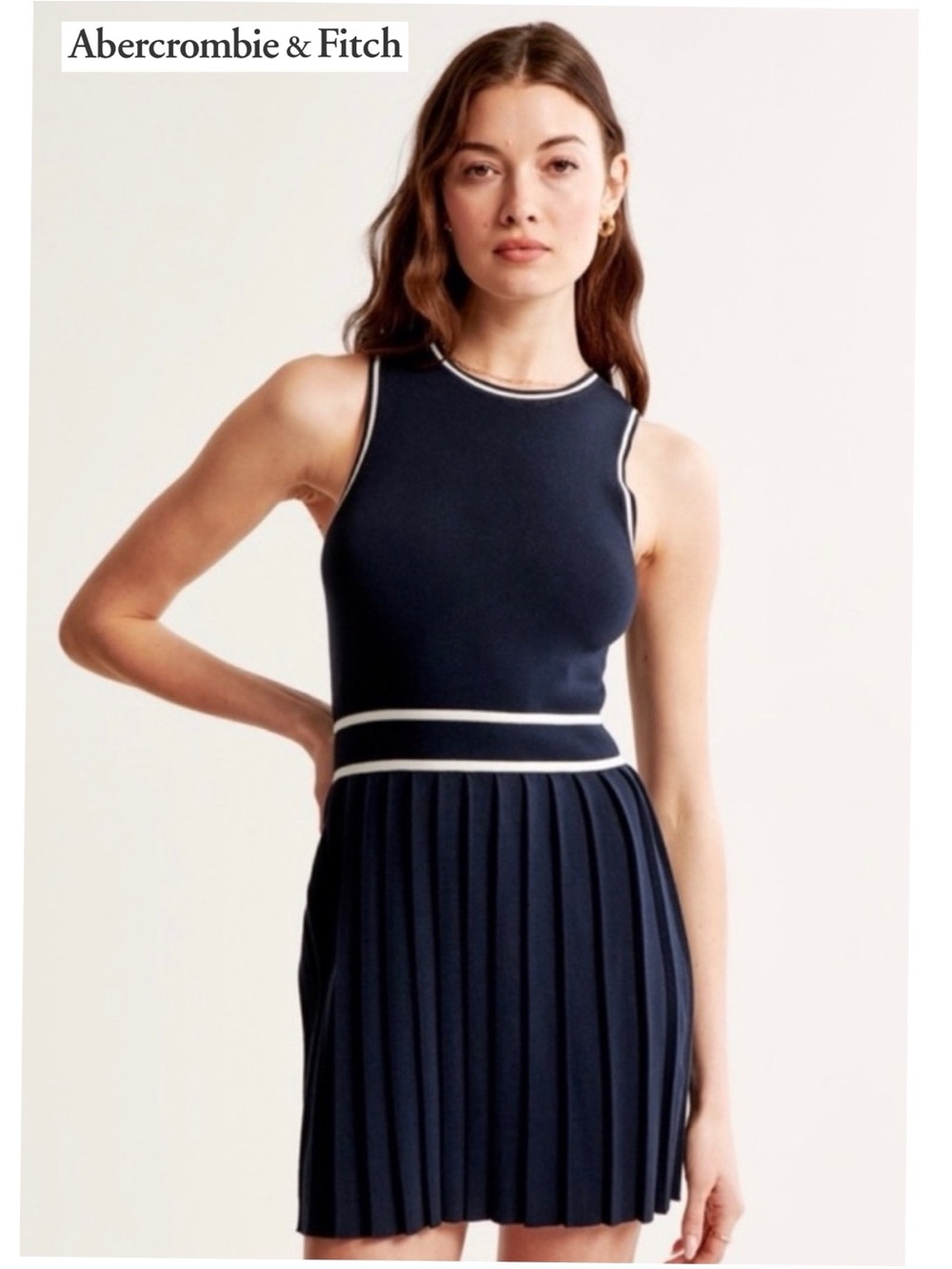 Abercrombie & Fitch NWT Navy Pleated Tennis Mini Dress Small Preppy Sporty Knit